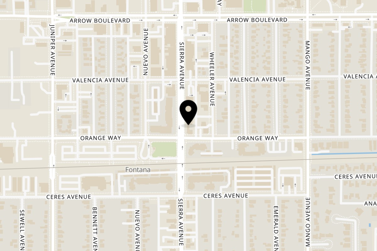 Map showing the location of Pupuseria El Chalet on 8689 Sierra Ave c in Fontana